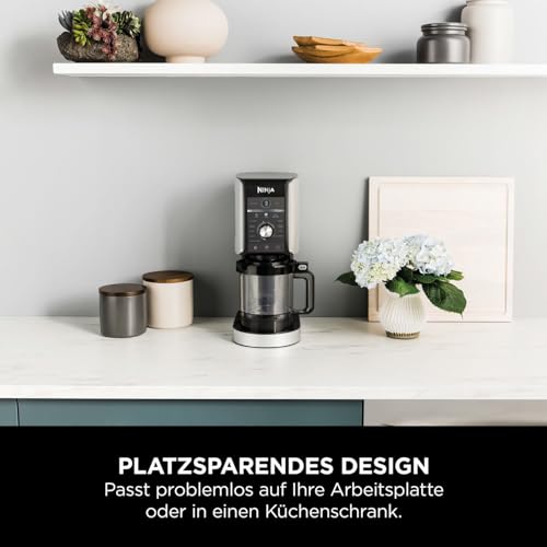 N i-nja CREAMi Deluxe NC501EU – Eis- & Getränkemaschine, 10 Funktionen, 3 Becher, Eiscreme, Gelato, Sorbet, Shakes, Slushies, 2-in-1 Geschmack, Silber