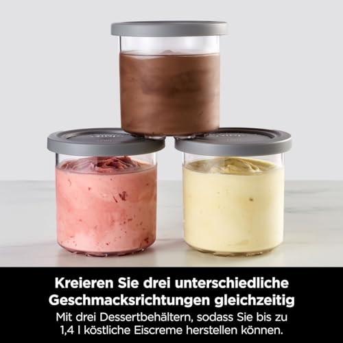 N i-nja CREAMi NC300EUCP – Eismaschine & Dessert Maker, 7 Programme, 3 Behälter, 1,4 L Eis, Eiscreme, Sorbet, Shakes, Smoothie Bowl – Schwarz/Kupfer