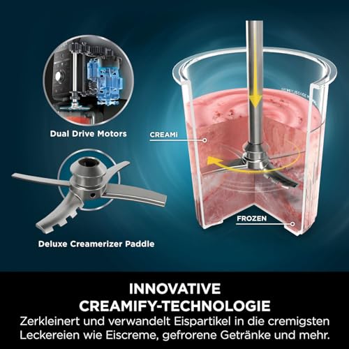N i-nja CREAMi Deluxe NC501EU – Eis- & Getränkemaschine, 10 Funktionen, 3 Becher, Eiscreme, Gelato, Sorbet, Shakes, Slushies, 2-in-1 Geschmack, Silber