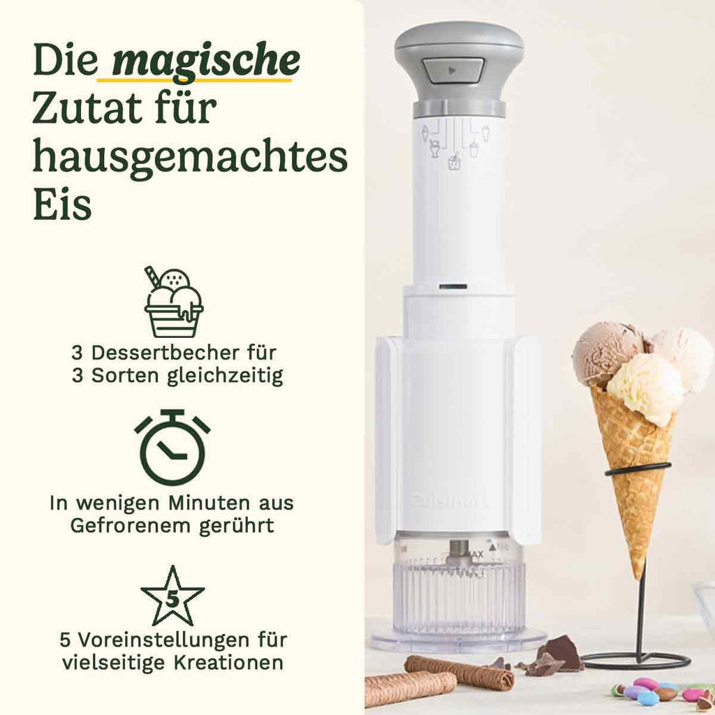 Cuisin Art FreezeWand – 5in1 Eismaschine für Eis, Sorbet, Shakes & Slush, 3 Becher, vegan, laktosefrei, proteinreich, 5 Min, kompakt & tragbar