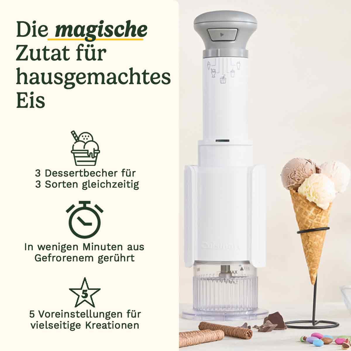 Cuisin Art FreezeWand – 5in1 Eismaschine für Eis, Sorbet, Shakes & Slush, 3 Becher, vegan, laktosefrei, proteinreich, 5 Min, kompakt & tragbar