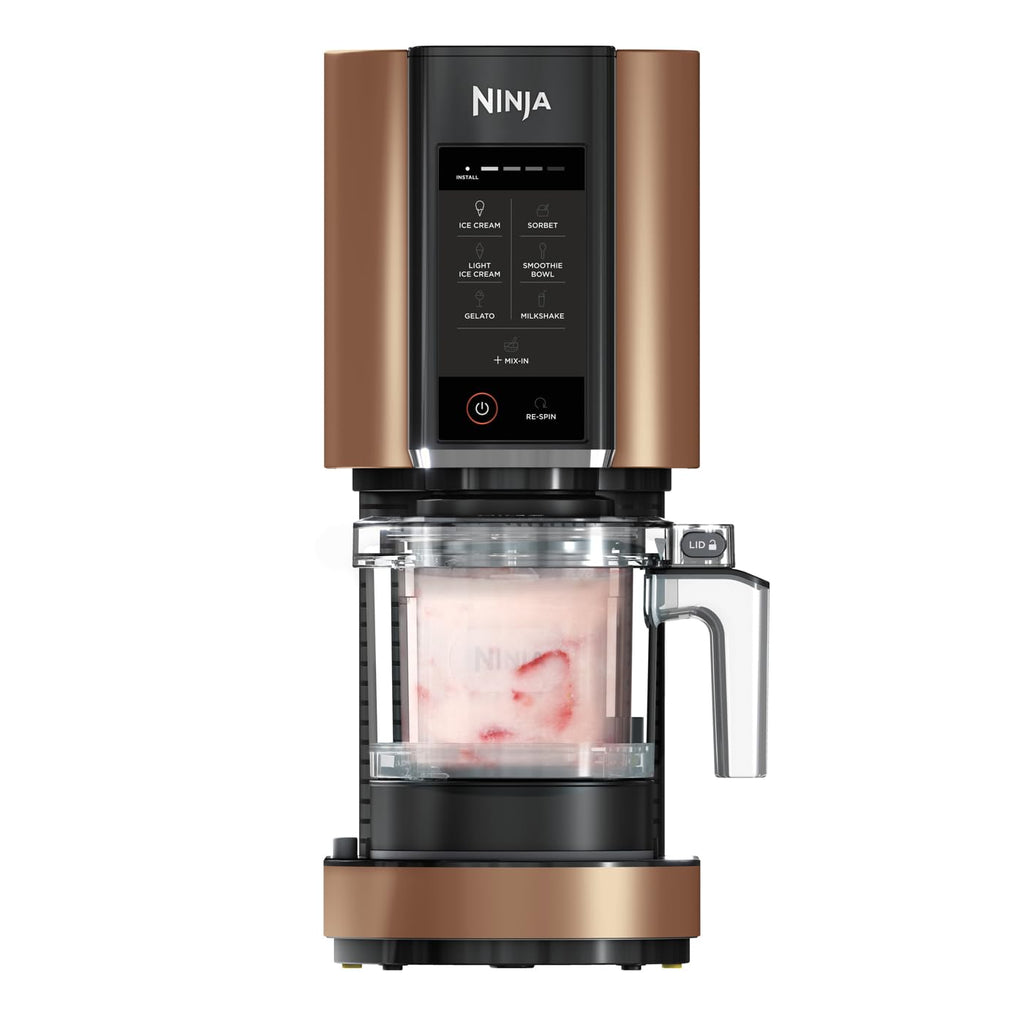 N i-nja CREAMi NC300EUCP – Eismaschine & Dessert Maker, 7 Programme, 3 Behälter, 1,4 L Eis, Eiscreme, Sorbet, Shakes, Smoothie Bowl – Schwarz/Kupfer