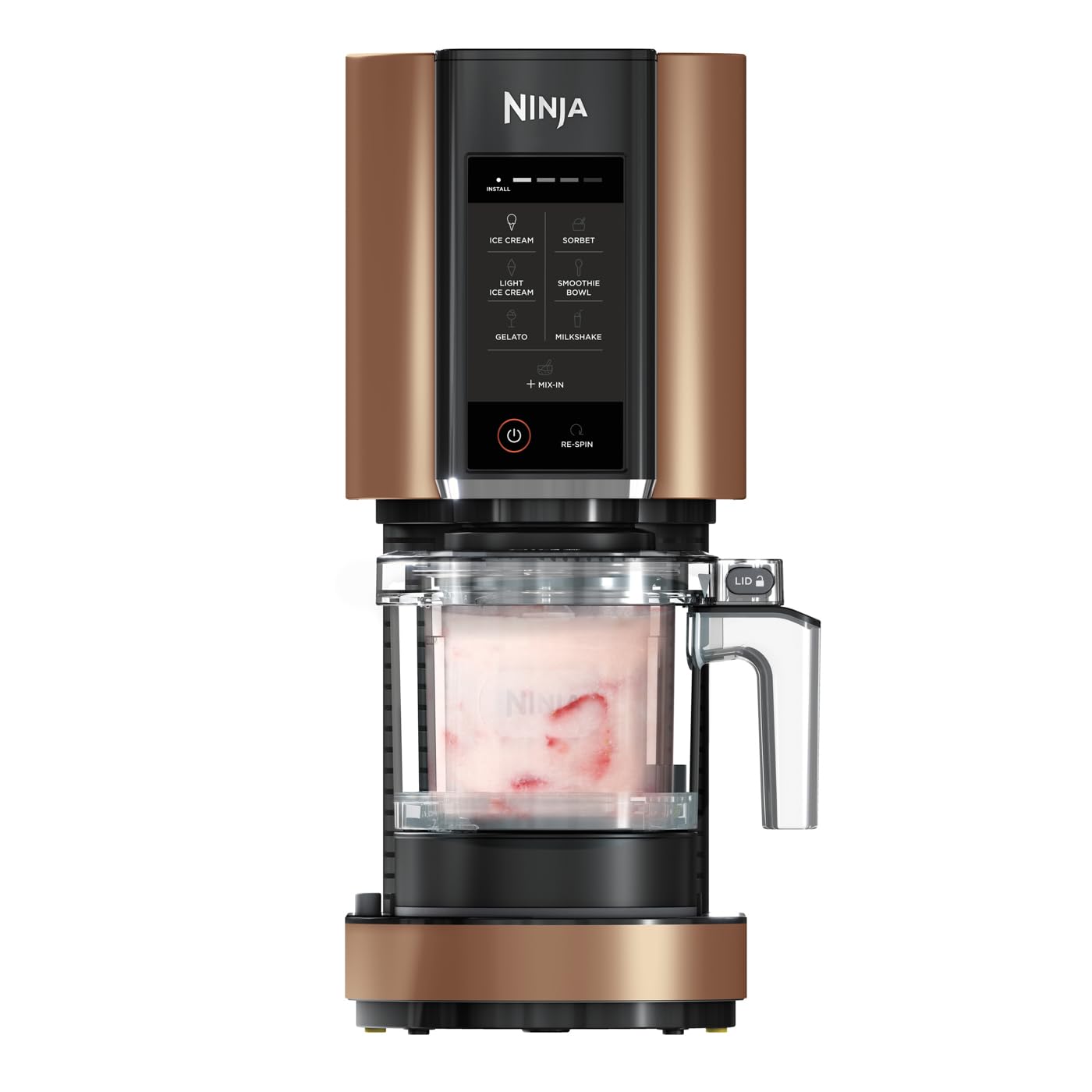 N i-nja CREAMi NC300EUCP – Eismaschine & Dessert Maker, 7 Programme, 3 Behälter, 1,4 L Eis, Eiscreme, Sorbet, Shakes, Smoothie Bowl – Schwarz/Kupfer