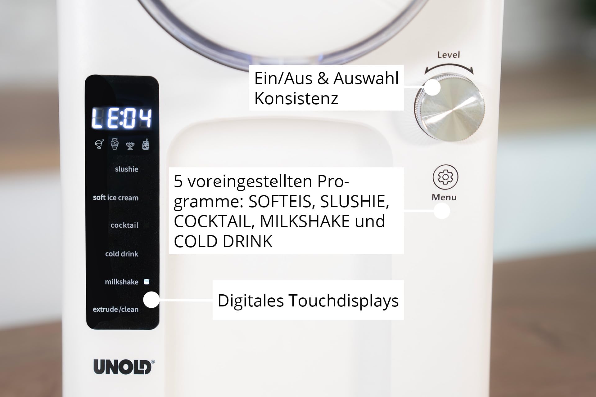 U Nold 48950 Softeis- & Slushmaschine „Sofie“ – 5 Programme, 2 L, Kompressor, Slushies, Softeis, Cocktails & Shakes