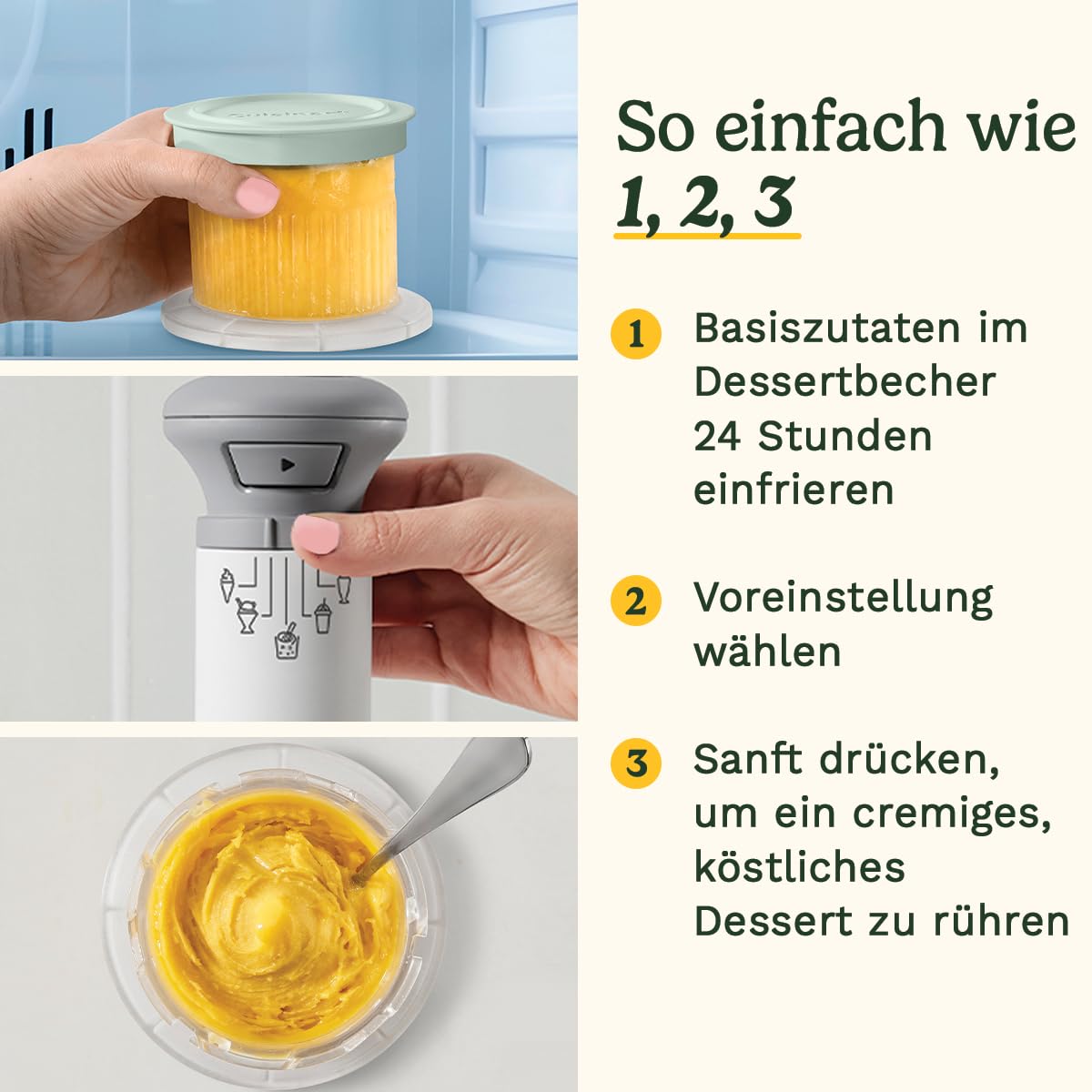 Cuisin Art FreezeWand – 5in1 Eismaschine für Eis, Sorbet, Shakes & Slush, 3 Becher, vegan, laktosefrei, proteinreich, 5 Min, kompakt & tragbar