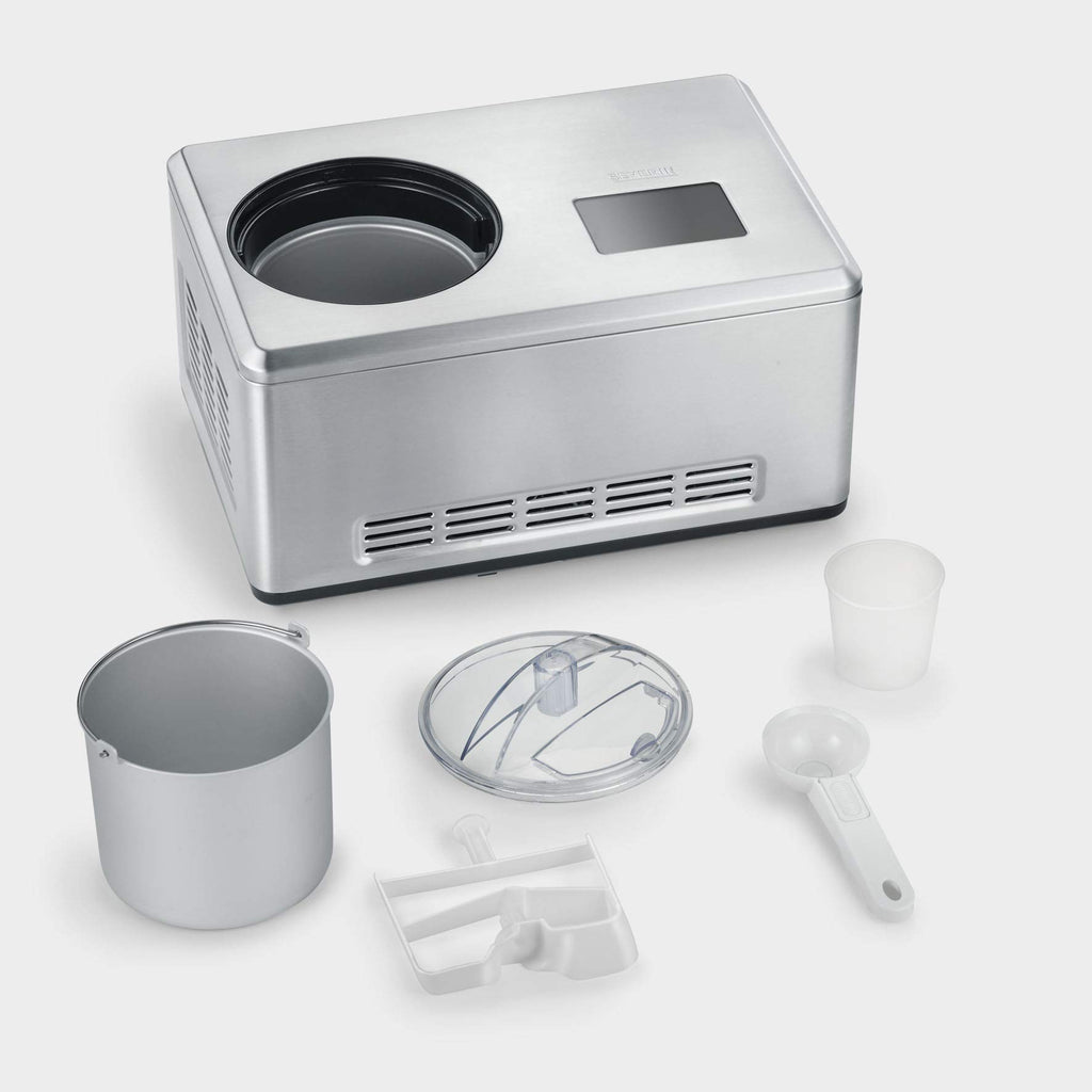 S EVE RIN EZ 7406 – 2-in-1 Eismaschine mit Joghurtfunktion, Kompressor, für Eis, Sorbet & Frozen Joghurt, 2 Behälter, Edelstahl gebürstet