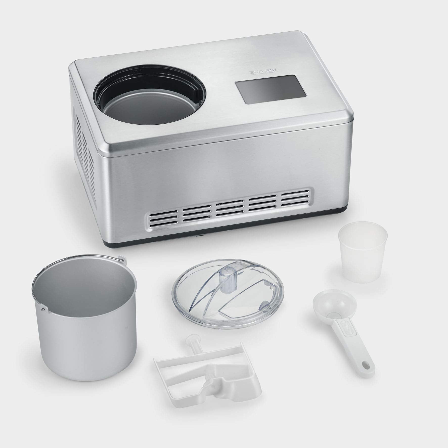 S EVE RIN EZ 7406 – 2-in-1 Eismaschine mit Joghurtfunktion, Kompressor, für Eis, Sorbet & Frozen Joghurt, 2 Behälter, Edelstahl gebürstet
