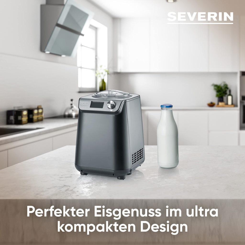 S-E VERIN EZ 7407 – kompakte 2-in-1 Eismaschine & Joghurtbereiter mit Kompressor, Slim-Design, platzsparend, Eis- & Joghurtmaschine