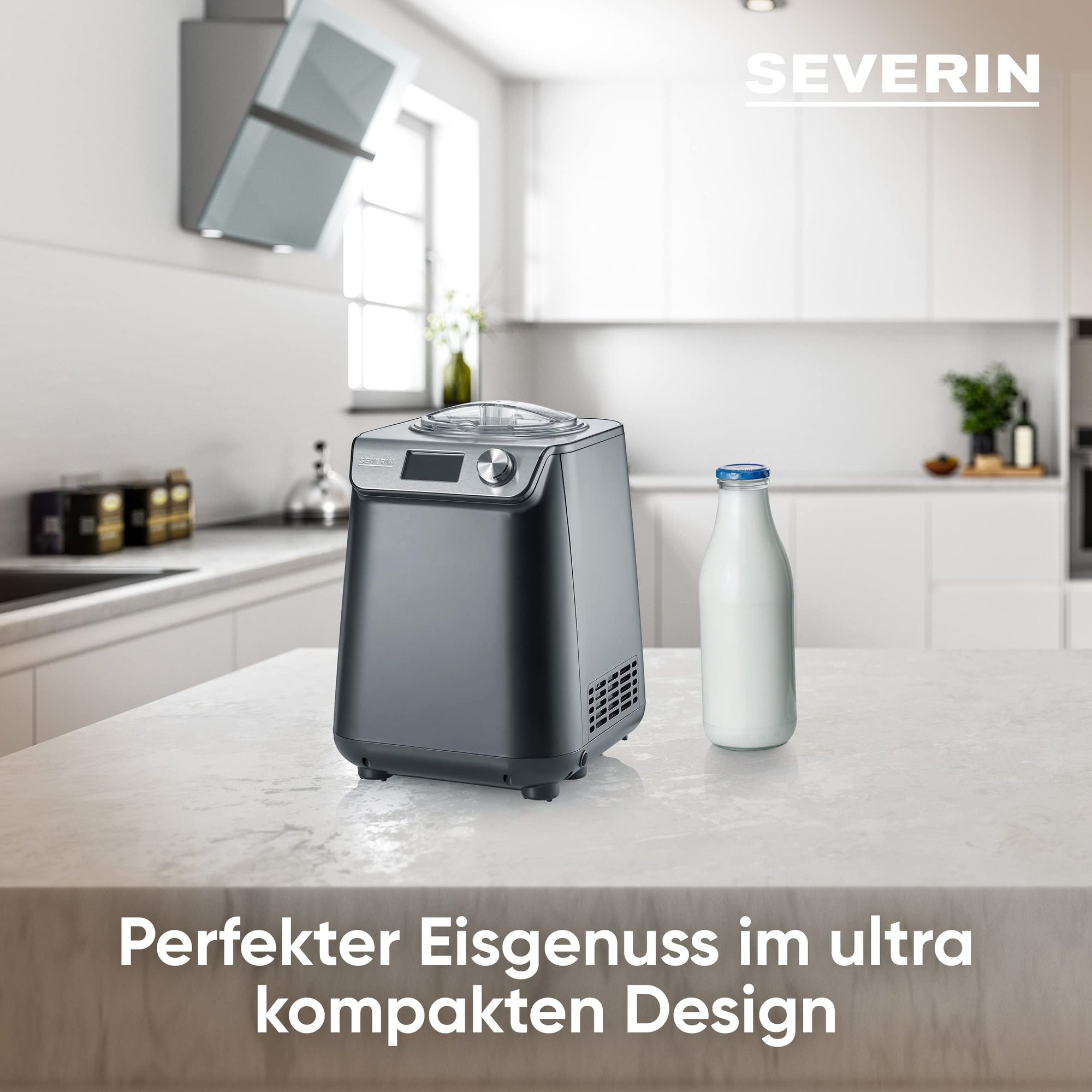 S-E VERIN EZ 7407 – kompakte 2-in-1 Eismaschine & Joghurtbereiter mit Kompressor, Slim-Design, platzsparend, Eis- & Joghurtmaschine