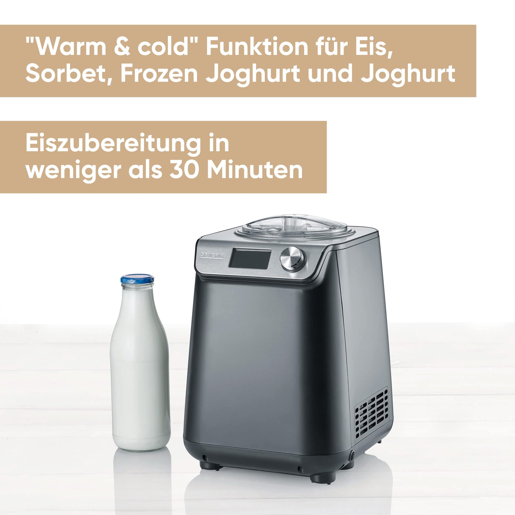 S-E VERIN EZ 7407 – kompakte 2-in-1 Eismaschine & Joghurtbereiter mit Kompressor, Slim-Design, platzsparend, Eis- & Joghurtmaschine