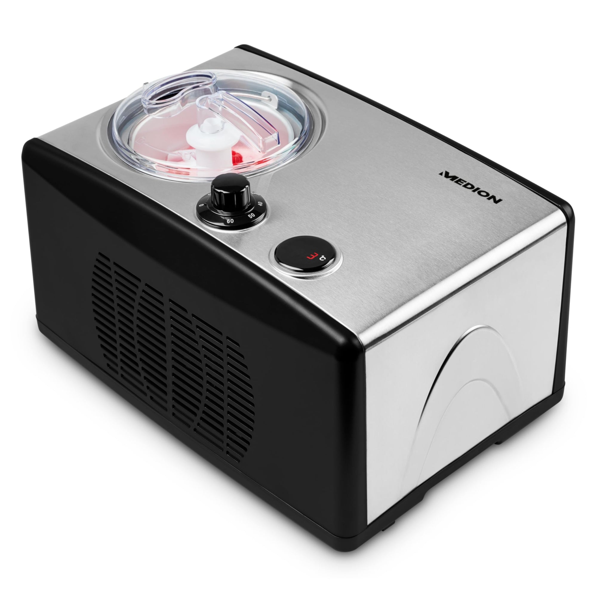 M E DION Eismaschine mit Kompressor (selbstkühlend, geeignet für die Zubereitung von Eiscreme, Frozen Yoghurt & Sorbet, 1,5 Liter, 150 Watt, MD 18387)