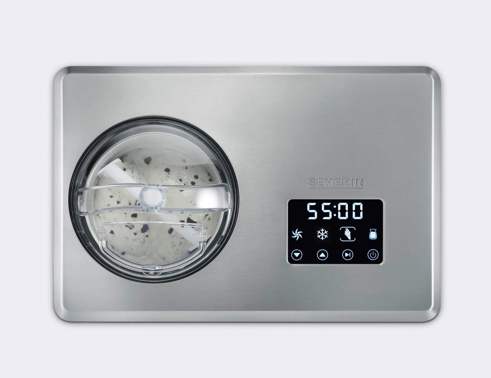 S EVE RIN EZ 7406 – 2-in-1 Eismaschine mit Joghurtfunktion, Kompressor, für Eis, Sorbet & Frozen Joghurt, 2 Behälter, Edelstahl gebürstet