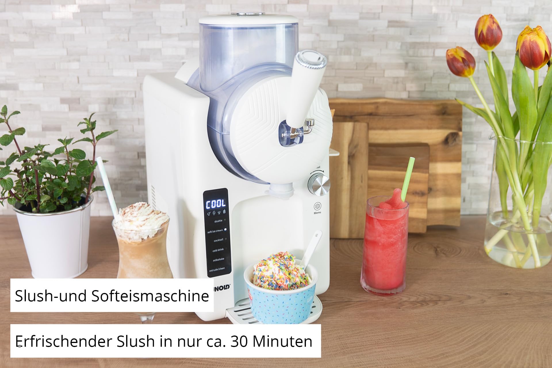 U Nold 48950 Softeis- & Slushmaschine „Sofie“ – 5 Programme, 2 L, Kompressor, Slushies, Softeis, Cocktails & Shakes