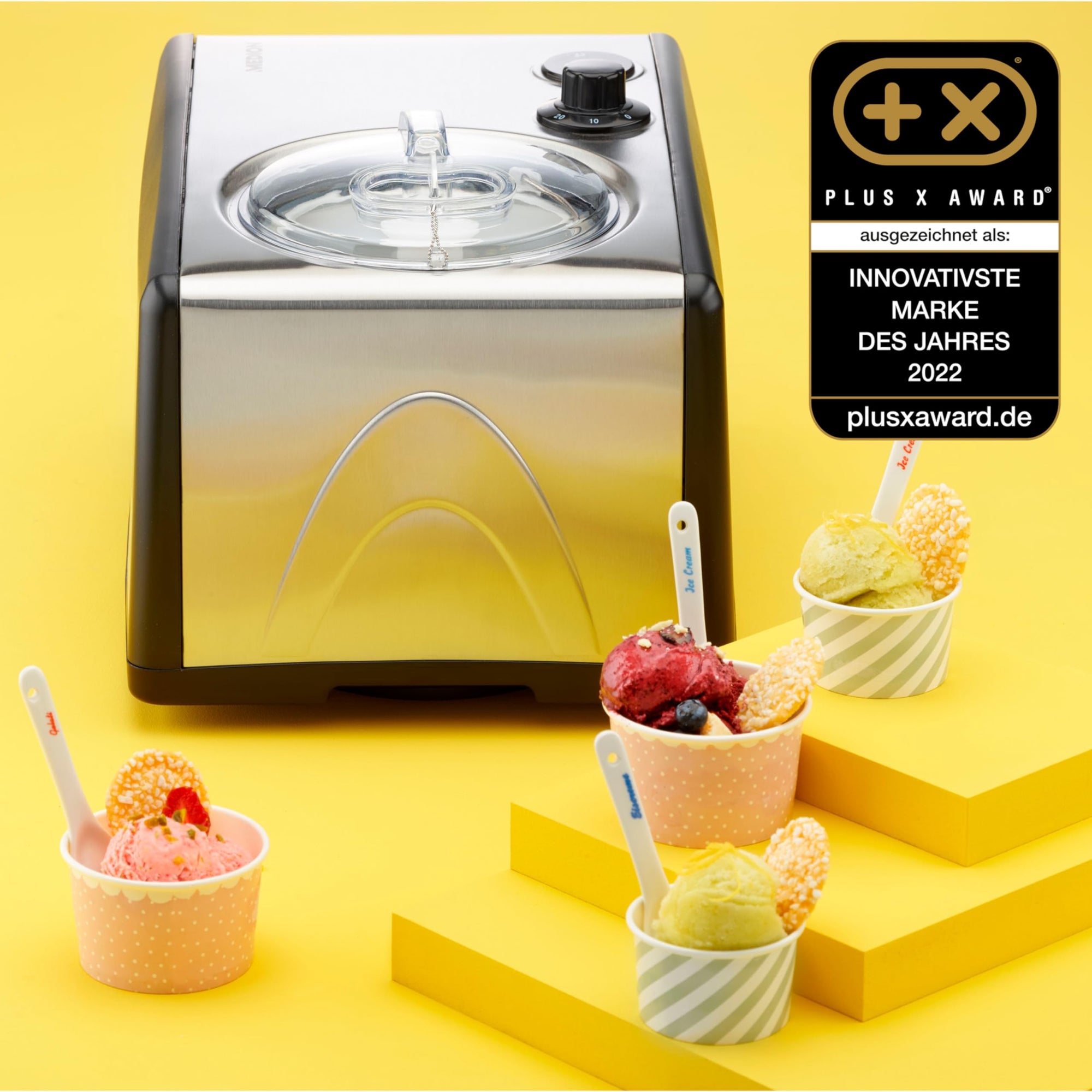 M E DION Eismaschine mit Kompressor (selbstkühlend, geeignet für die Zubereitung von Eiscreme, Frozen Yoghurt & Sorbet, 1,5 Liter, 150 Watt, MD 18387)