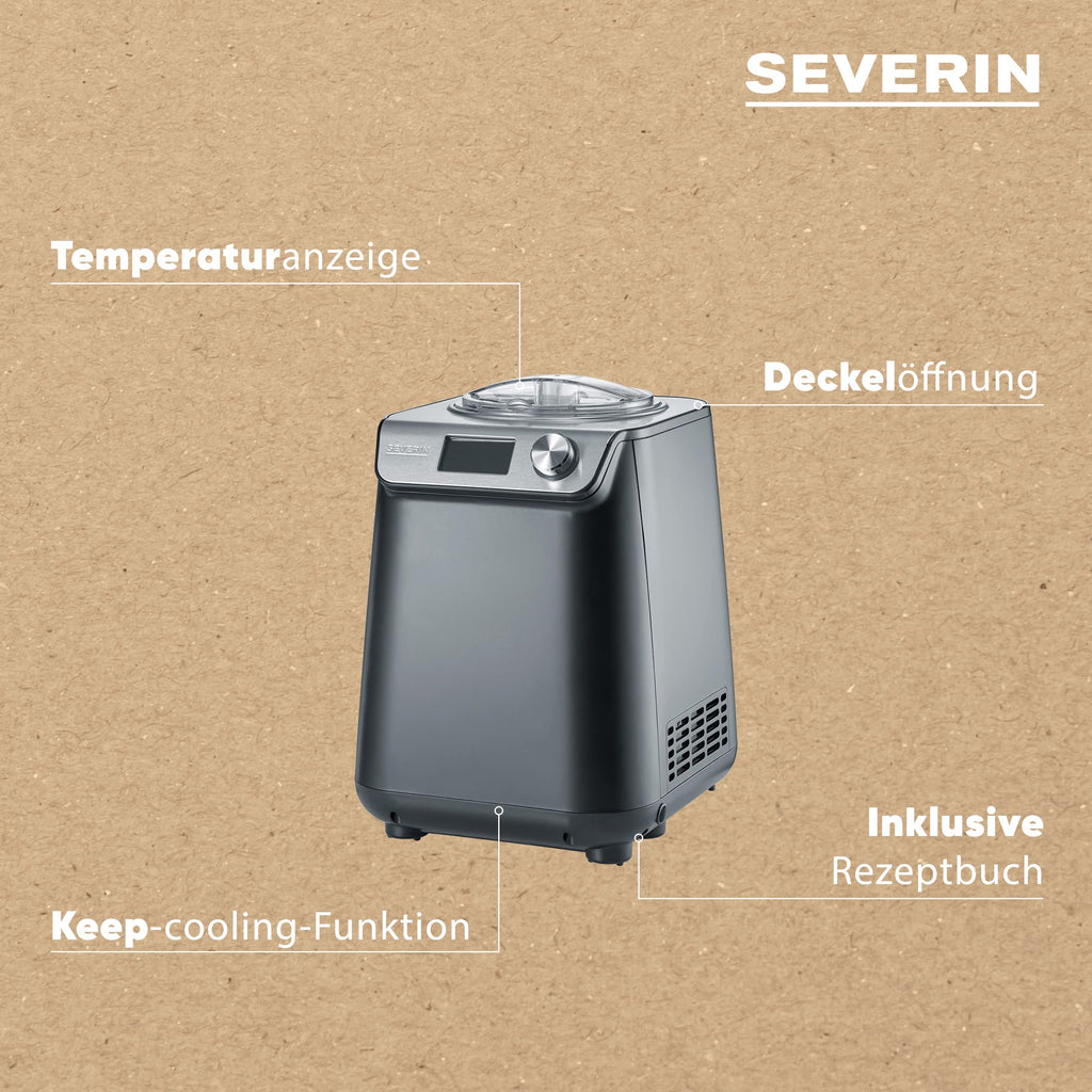 S-E VERIN EZ 7407 – kompakte 2-in-1 Eismaschine & Joghurtbereiter mit Kompressor, Slim-Design, platzsparend, Eis- & Joghurtmaschine
