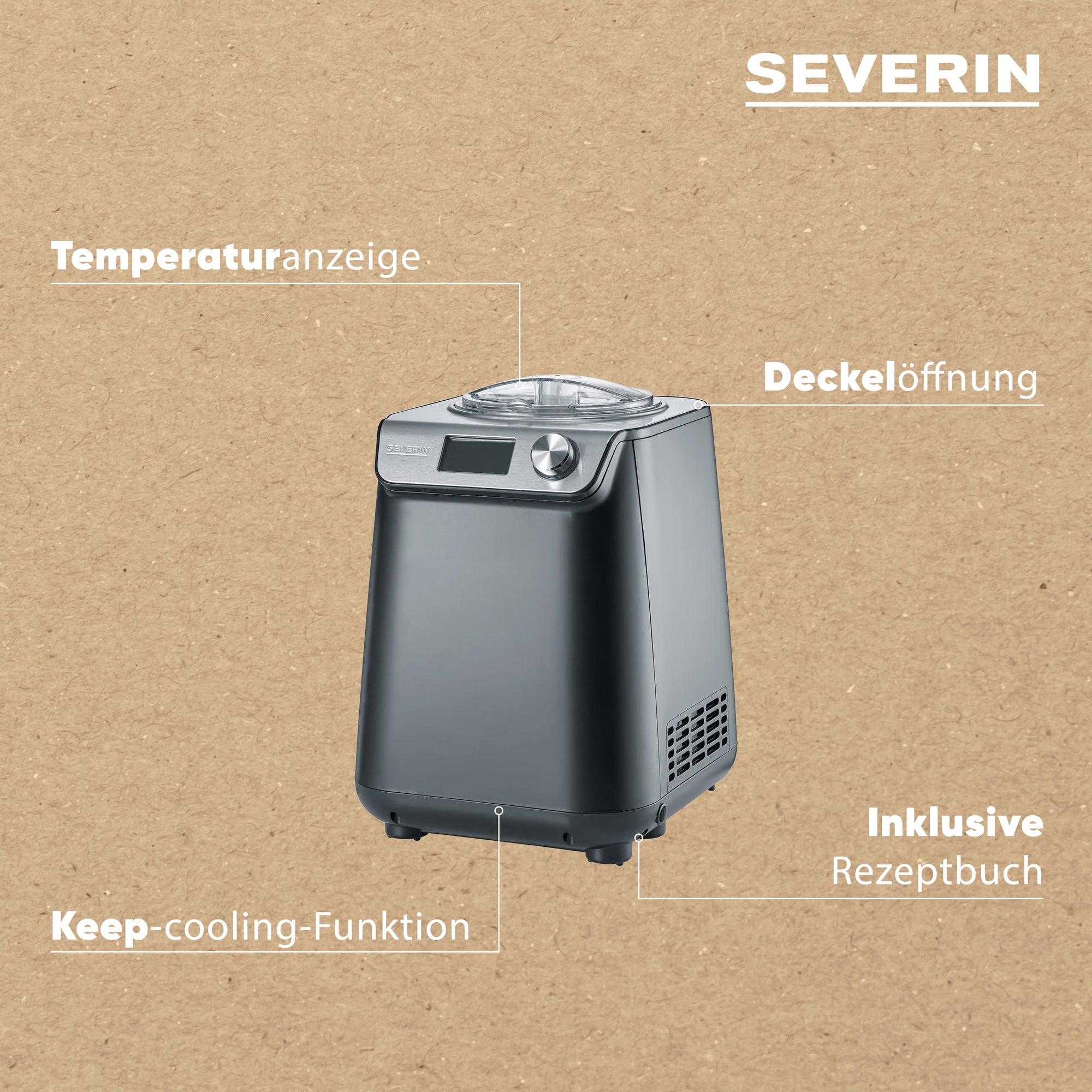 S-E VERIN EZ 7407 – kompakte 2-in-1 Eismaschine & Joghurtbereiter mit Kompressor, Slim-Design, platzsparend, Eis- & Joghurtmaschine