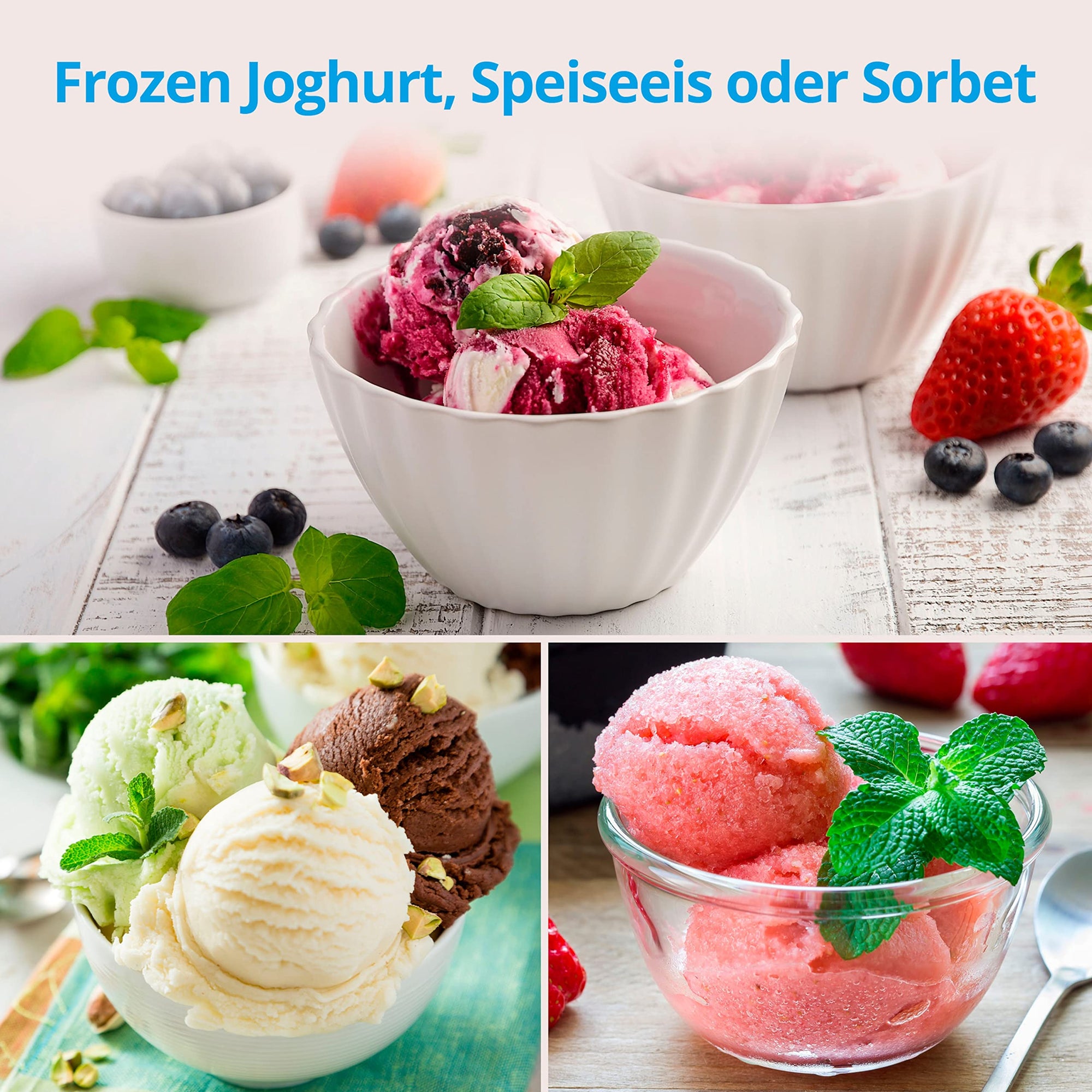 M E DION Eismaschine mit Kompressor (selbstkühlend, geeignet für die Zubereitung von Eiscreme, Frozen Yoghurt & Sorbet, 1,5 Liter, 150 Watt, MD 18387)